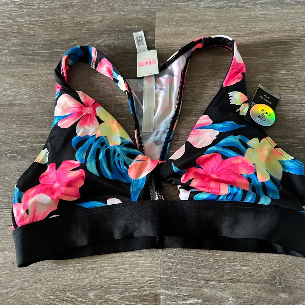 New Victoria Secret pink medium floral sports bra